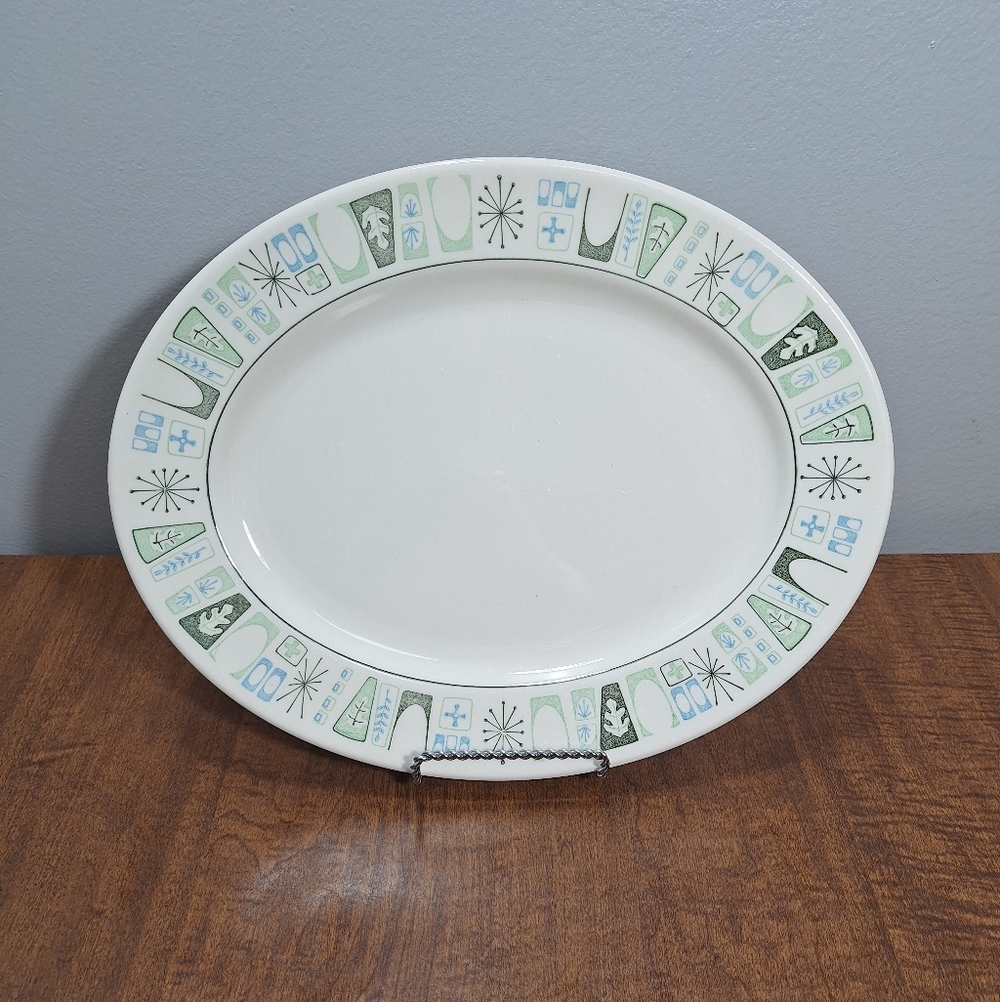 Vtg MCM Taylor Smith Taylorstone Cathay Atomic Starburst Oval Serving Platter 13